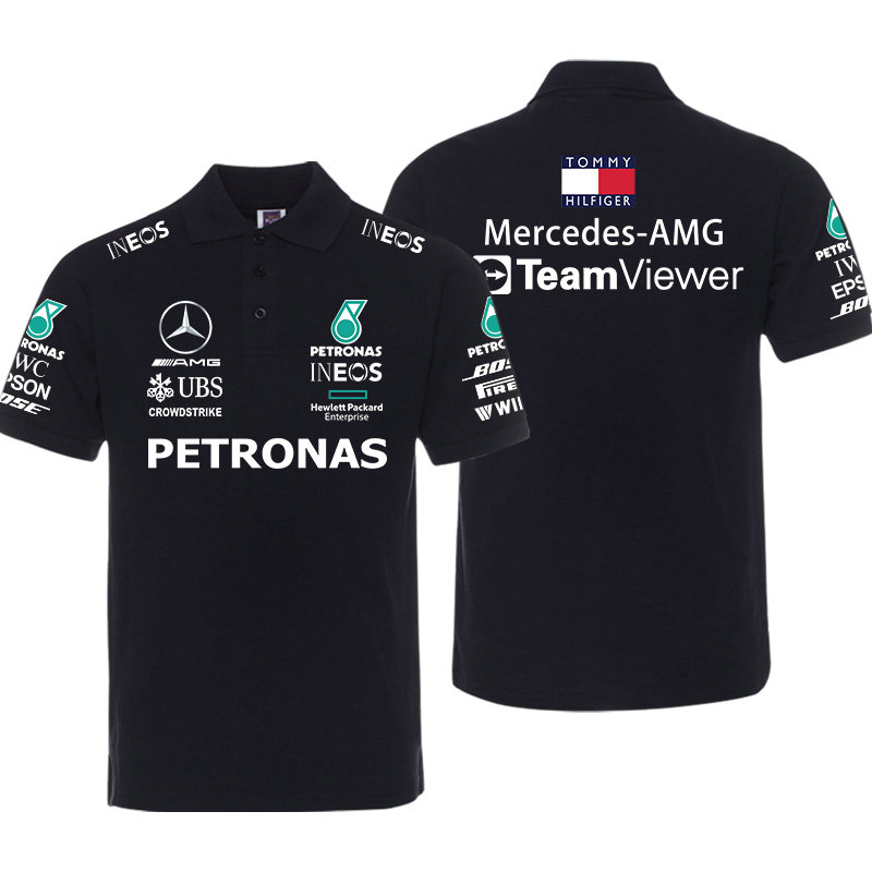 Polo Mercedes-AMG Petronas TeamViewer Homme Manche Courte Coton Couleur Unie